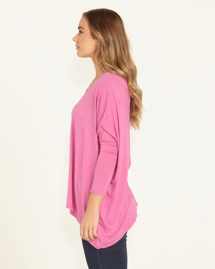 Betty Basics - Kyoto V-Neck Loose Stretchy Basic Tee - Winter Pink *** DUE APPROX 15JUL *** Womens Betty Basics