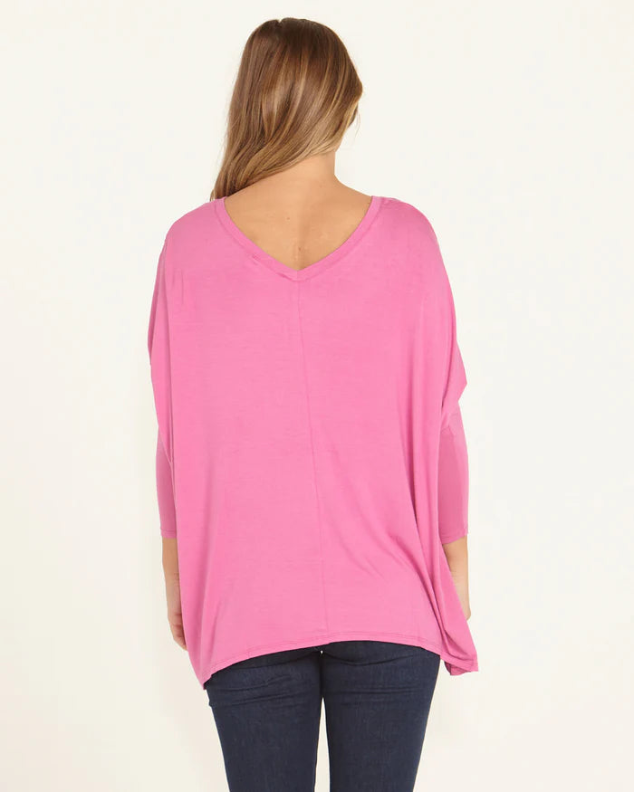 Betty Basics - Kyoto V-Neck Loose Stretchy Basic Tee - Winter Pink *** DUE APPROX 15JUL *** Womens Betty Basics