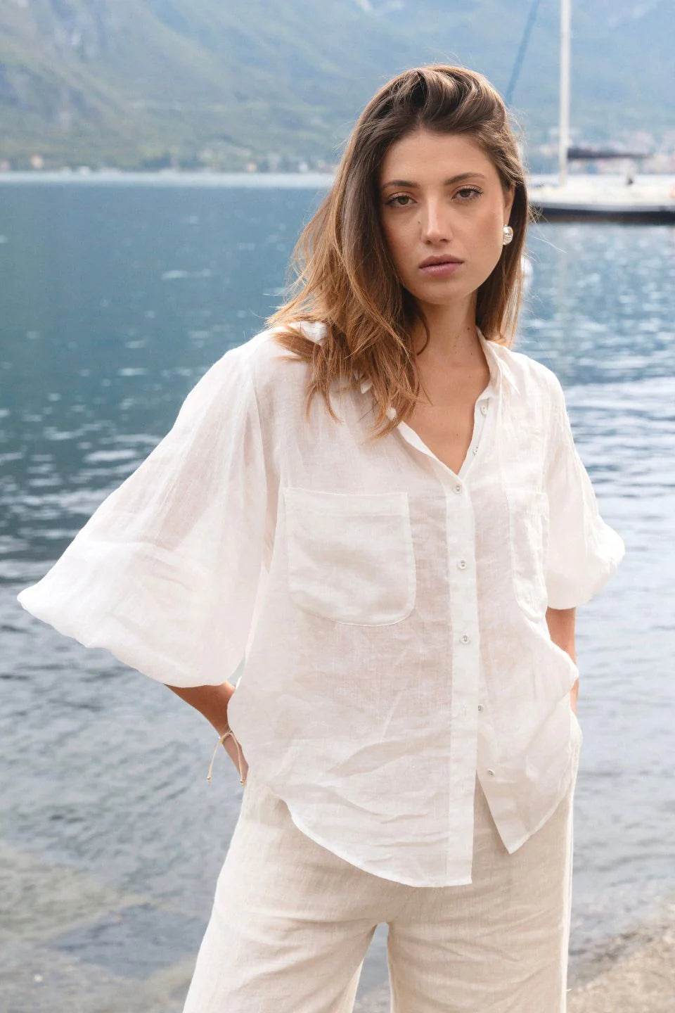 BY ROSA - Sojourn Ramie Oversized Coverup Shirt - Ivory Womens BY ROSA