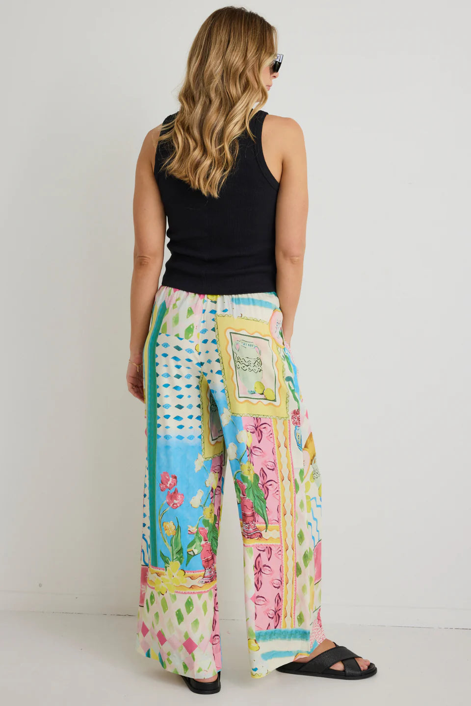 Love Lulu - Speculate Wide Leg Pants - Pink Holiday Print Womens Love Lulu