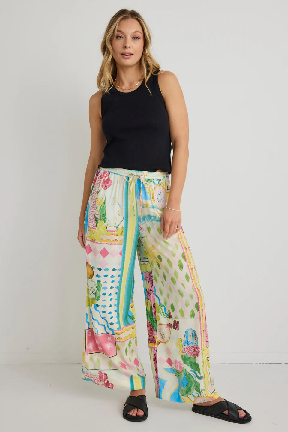 Love Lulu - Speculate Wide Leg Pants - Pink Holiday Print Womens Love Lulu