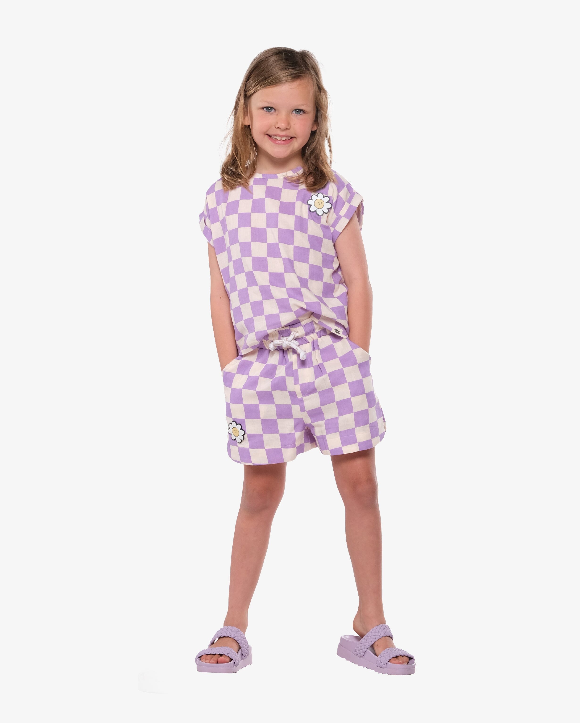 THE GIRL CLUB | Lavender Checker Relaxed Top - Lavender / Cream Girls The Girl Club