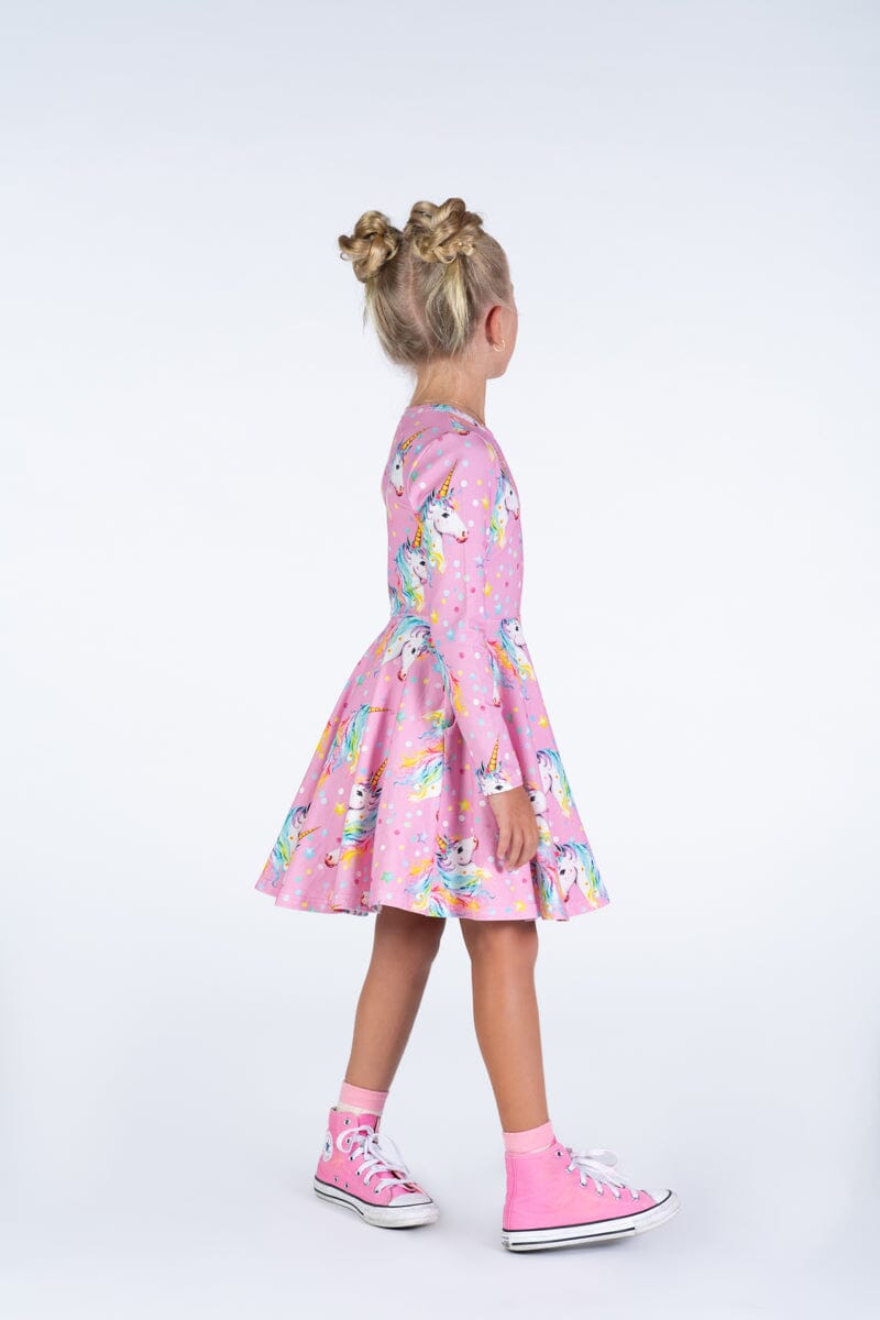 Rock Your Kid - DOTTY UNICORN WAISTED DRESS - Pink *** PRE ORDER / DUE 20APR *** Girls Rock Your Baby