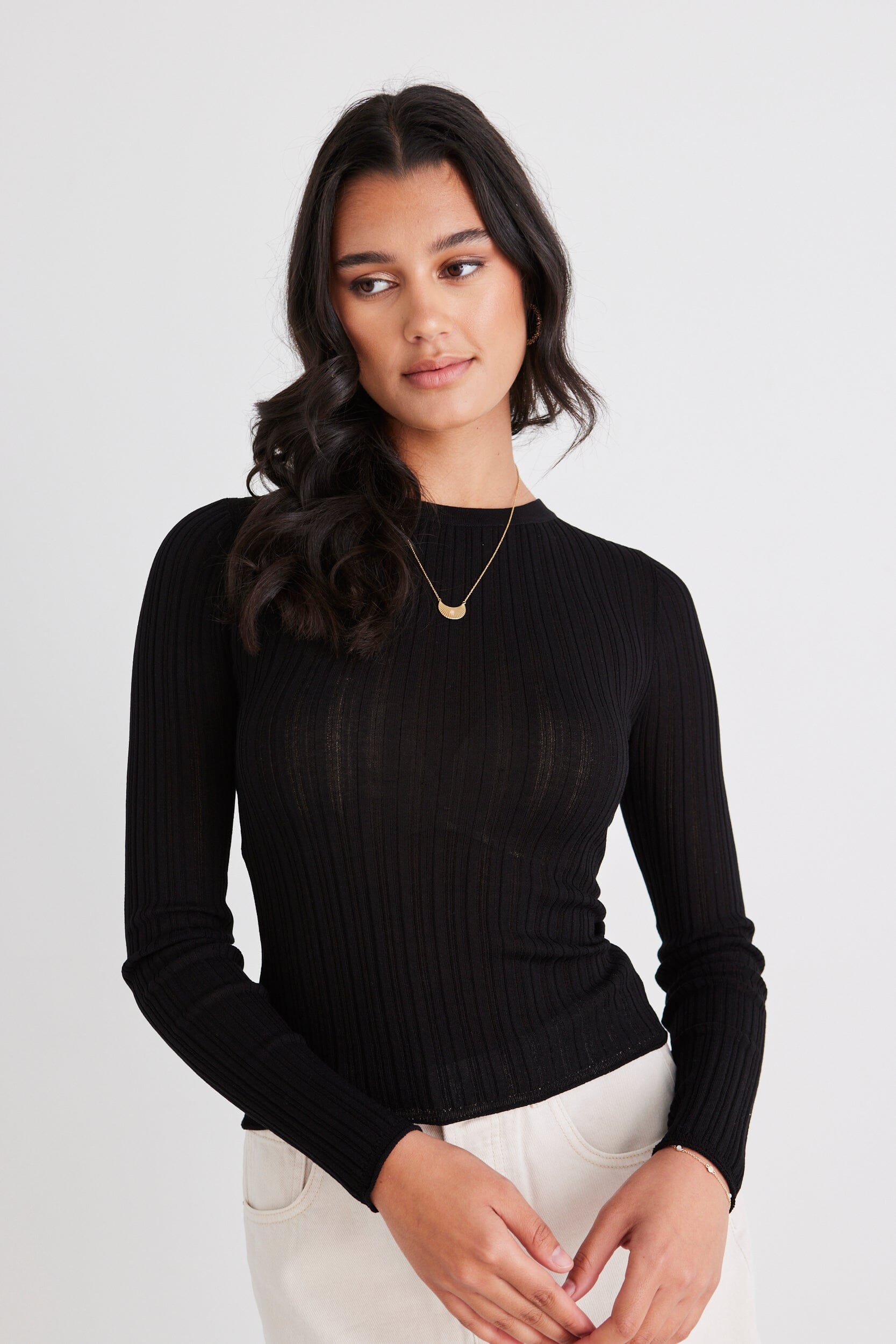 AMONG THE BRAVE - Trace Sheer LS Knit Top - Black Womens AMONG THE BRAVE