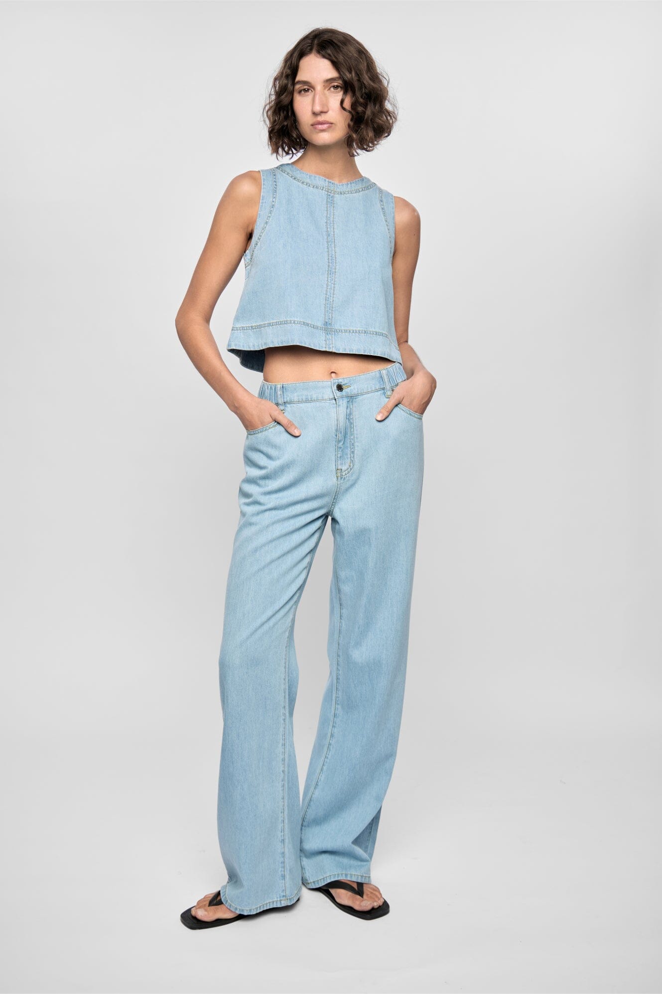 STAPLE THE LABEL - AMELIA CHAMBRAY TOP - LIGHT BLUE Womens STAPLE THE LABEL