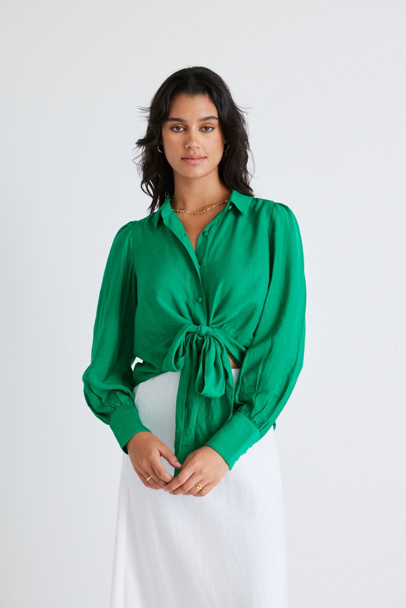 AMONG THE BRAVE - Victory Textured Tie Front Shirt - Palm Green Womens AMONG THE BRAVE