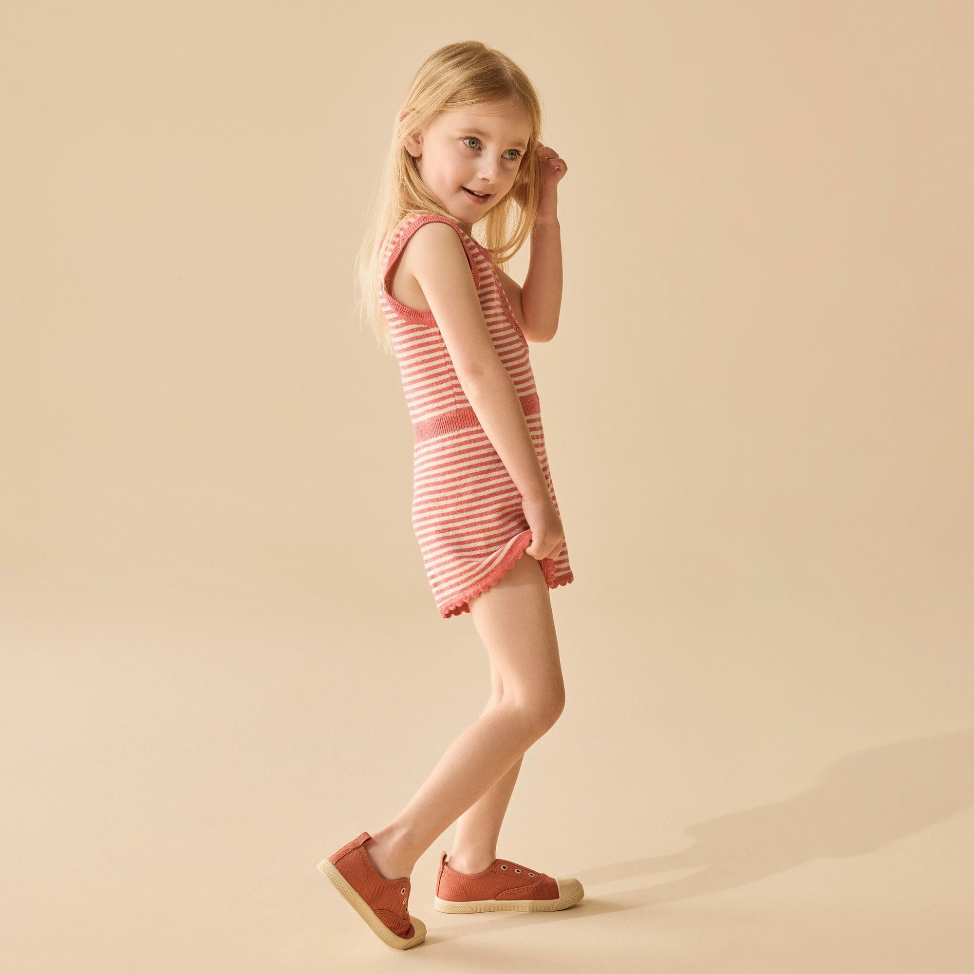 Wilson & Frenchy - Organic Knitted Stripe Playsuit - Strawberry Swirl Girls Wilson & Frenchy