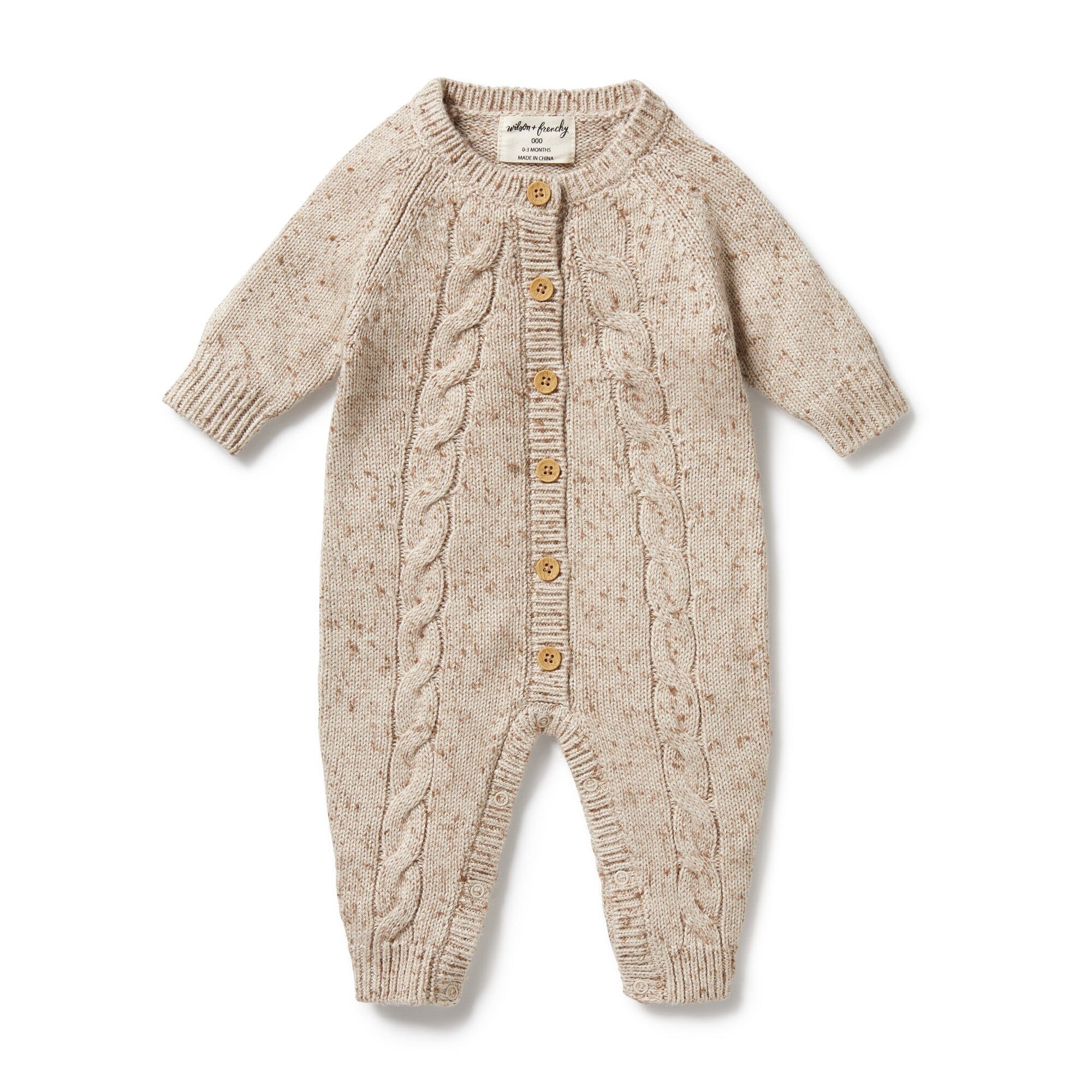Wilson & Frenchy - Knitted Cable Growsuit - Almond Fleck Baby Wilson & Frenchy