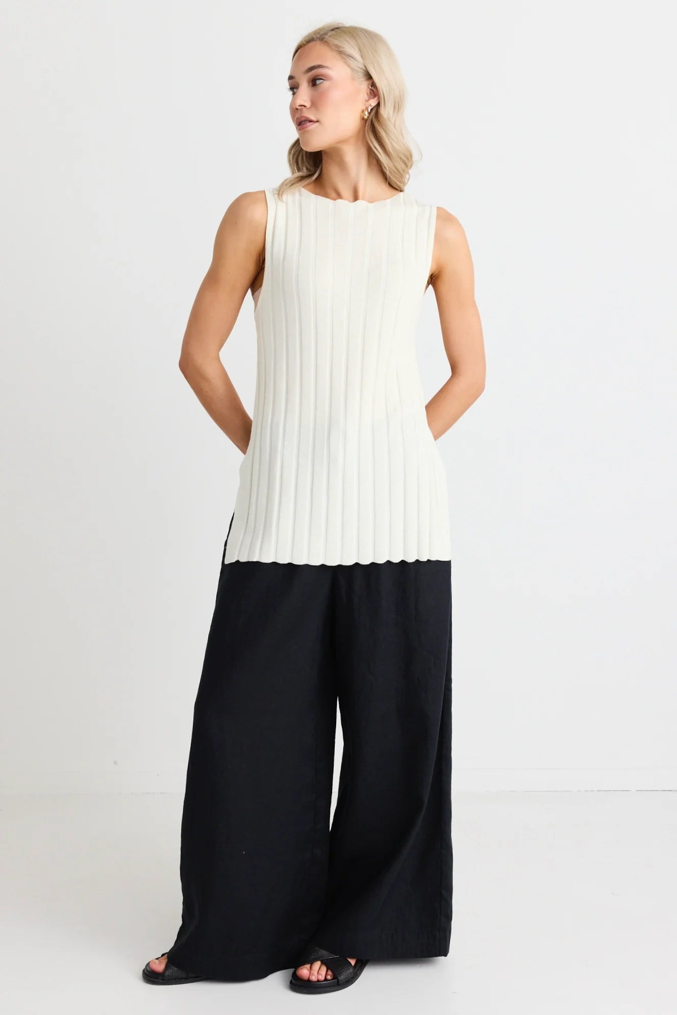 RE:UNION - Woodstock Rib Knit Tank Top - Ivory Womens RE:UNION