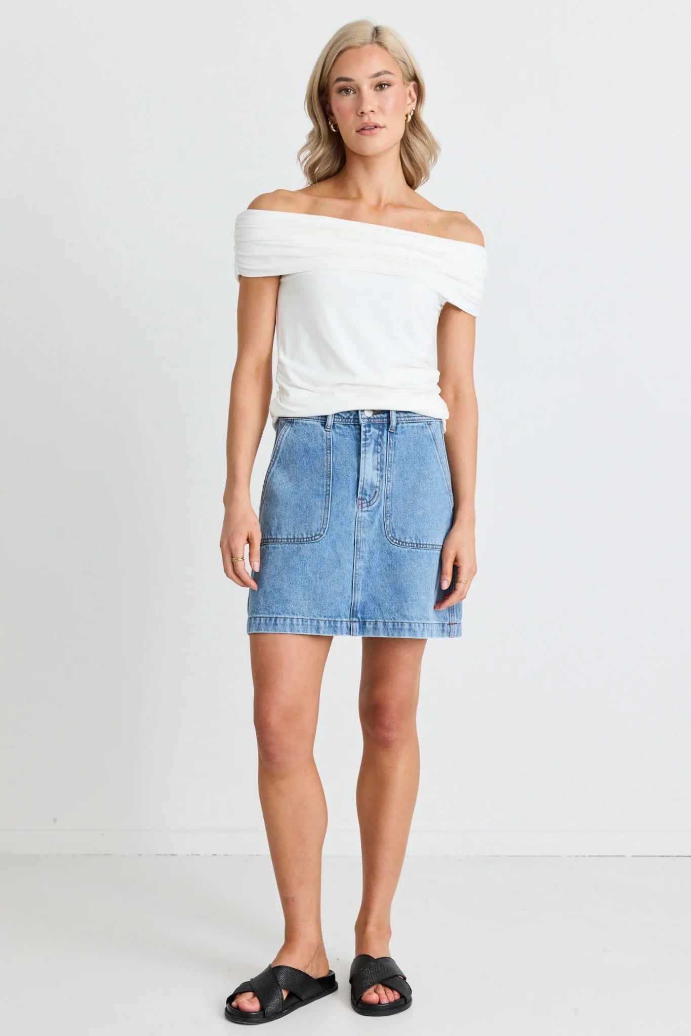 IVY + JACK - Orchard Pocket Front Denim Mini Skirt - Mid Blue Womens IVY + JACK