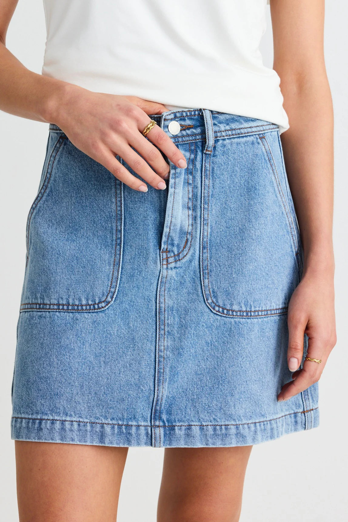 IVY + JACK - Orchard Pocket Front Denim Mini Skirt - Mid Blue Womens IVY + JACK