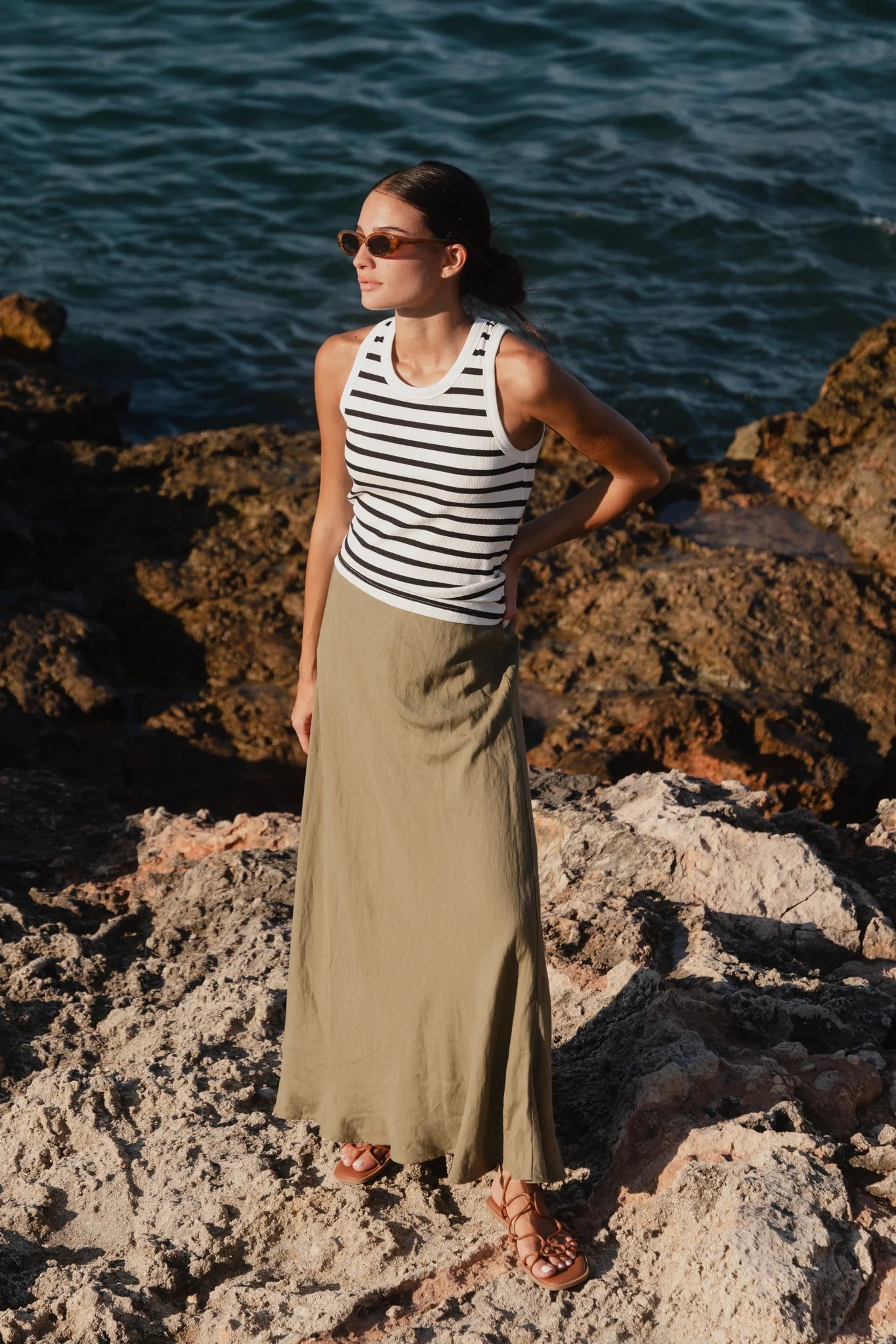 RE:Union - Lagos Floaty Bias Cut Maxi Skirt - Soft Khaki Womens RE:UNION