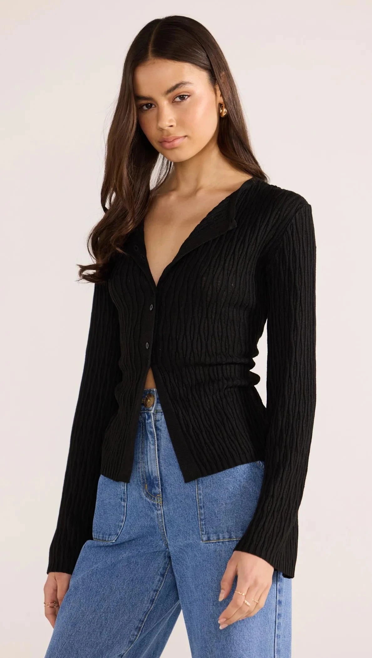 MINK PINK - Johnna Button Knit Top - Black Womens MINK PINK