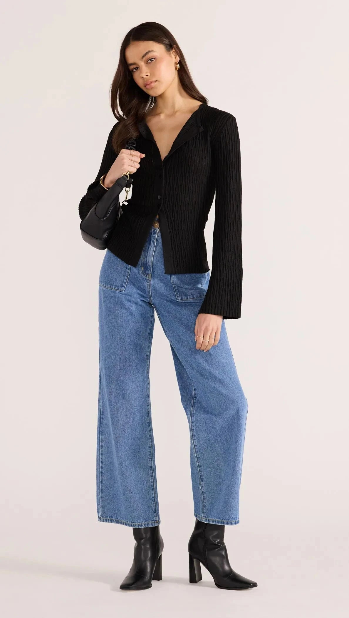 MINK PINK - Johnna Button Knit Top - Black Womens MINK PINK