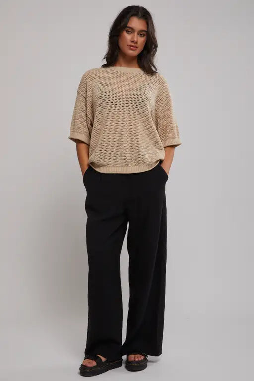 STAPLE THE LABEL - Nora Open Knit Tee - Natural Womens STAPLE THE LABEL