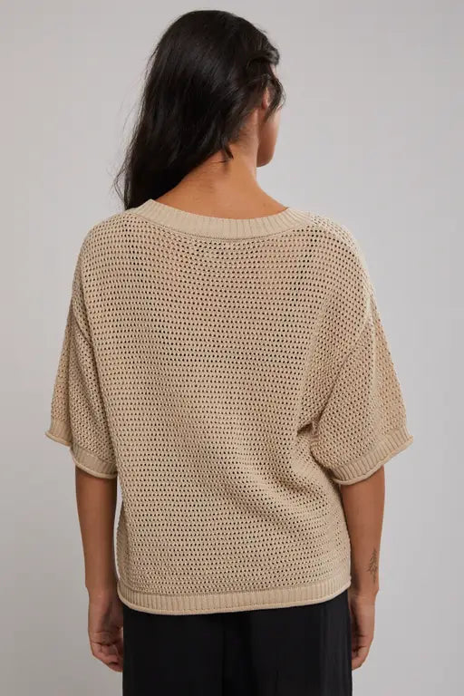 STAPLE THE LABEL - Nora Open Knit Tee - Natural Womens STAPLE THE LABEL