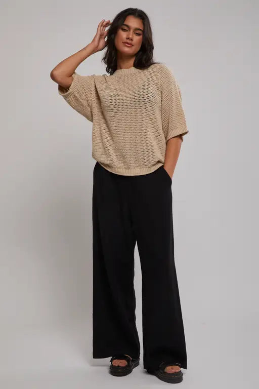 STAPLE THE LABEL - Nora Open Knit Tee - Natural Womens STAPLE THE LABEL