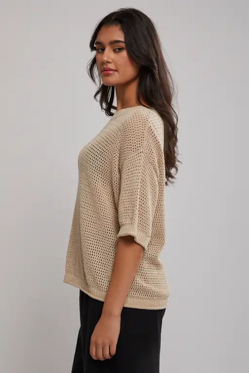 STAPLE THE LABEL - Nora Open Knit Tee - Natural Womens STAPLE THE LABEL