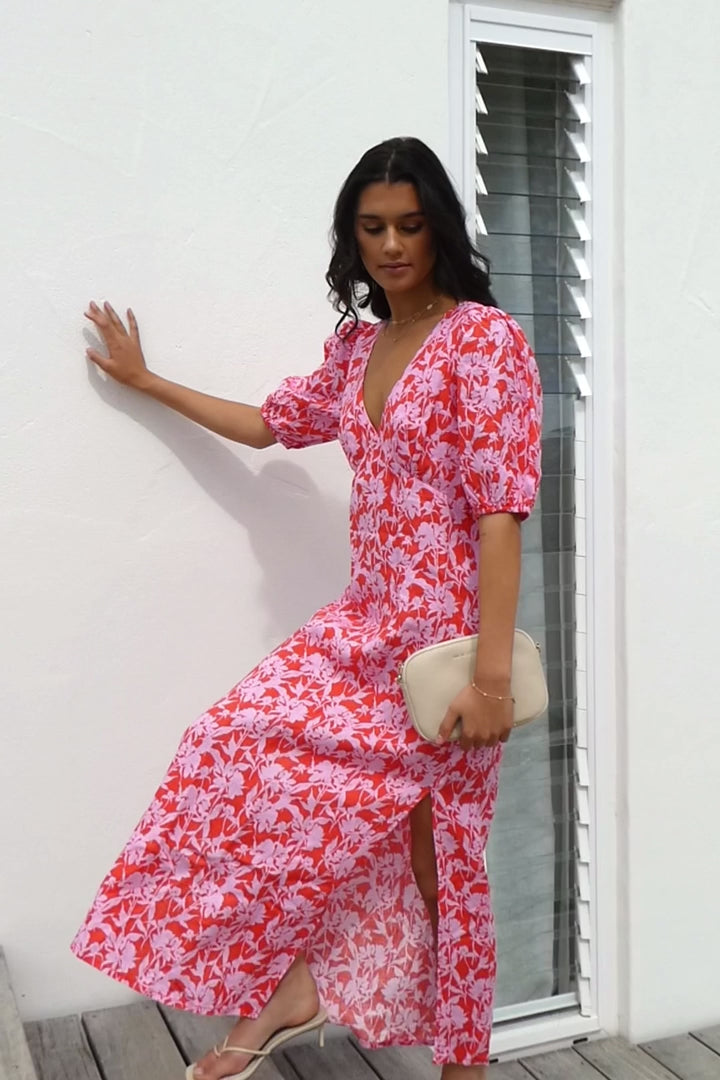 AMONG THE BRAVE -Amora Midi Dress - Pink Floral