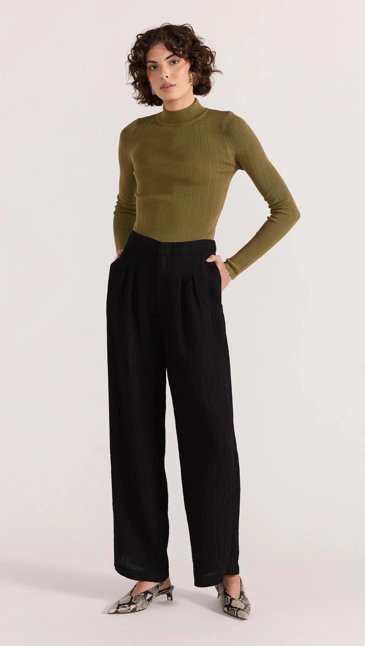 STAPLE THE LABEL - RENEE RIB KNIT TOP - Khaki Womens STAPLE THE LABEL