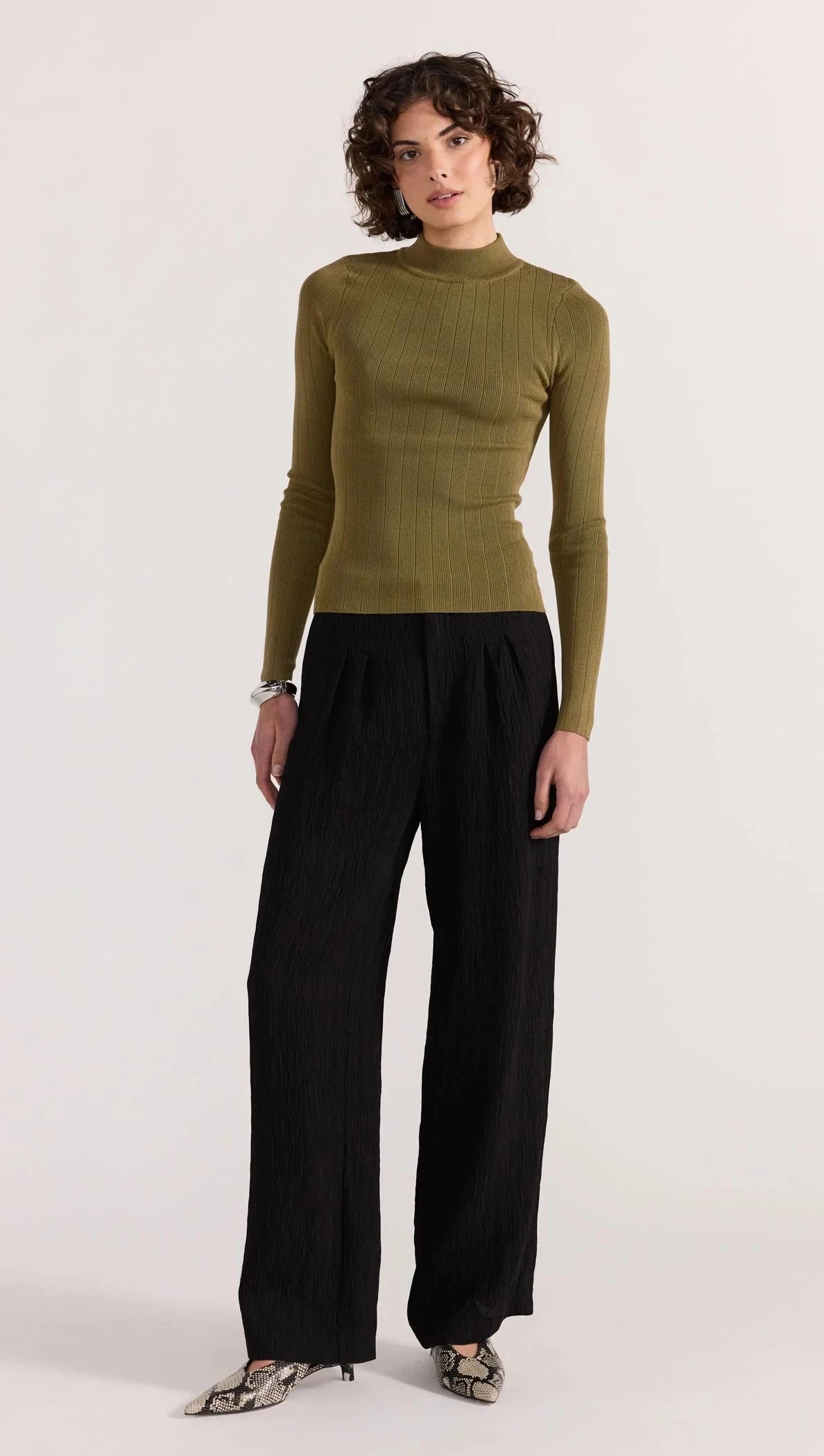 STAPLE THE LABEL - RENEE RIB KNIT TOP - Khaki Womens STAPLE THE LABEL