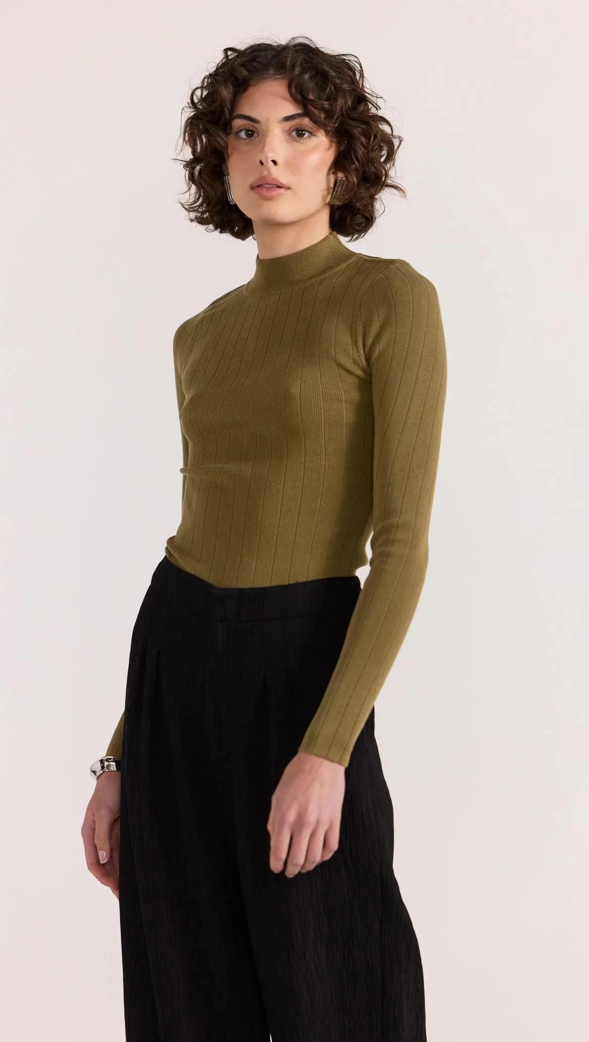 STAPLE THE LABEL - RENEE RIB KNIT TOP - Khaki Womens STAPLE THE LABEL
