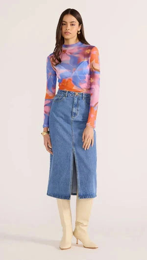 MINK PINK - Sommer Mesh Skivvy Top - Blue Floral Womens MINK PINK