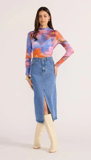 MINK PINK - Sommer Mesh Skivvy Top - Blue Floral Womens MINK PINK