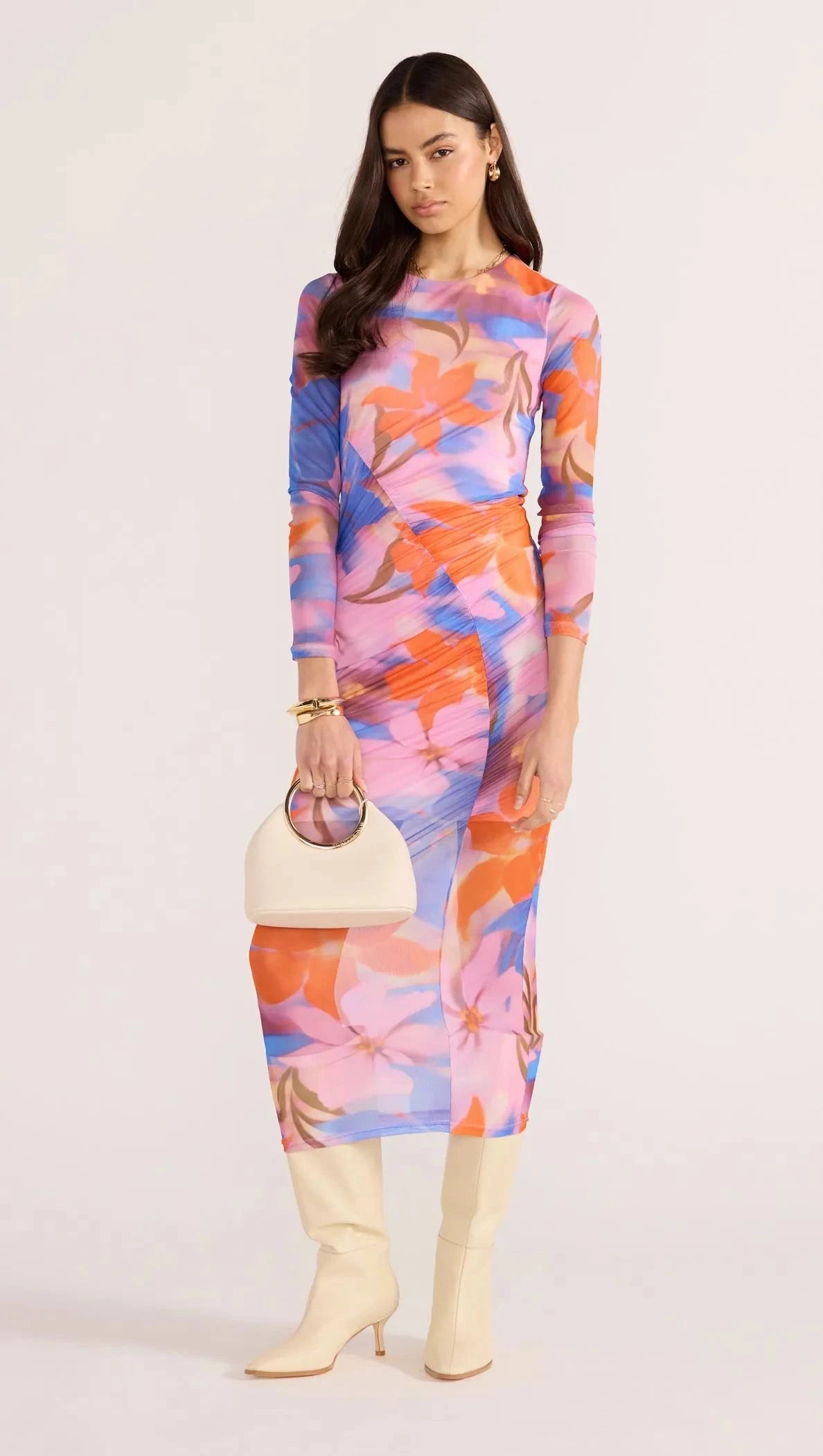 MINK PINK - Sommer Ruched Mesh Midi Dress - Blue Floral Womens MINK PINK