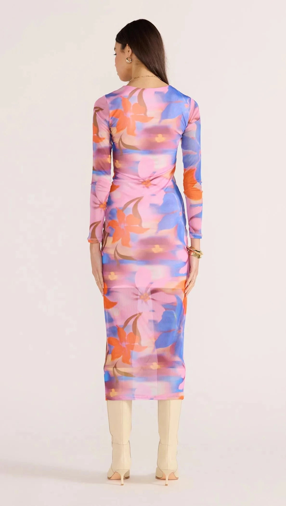MINK PINK - Sommer Ruched Mesh Midi Dress - Blue Floral Womens MINK PINK