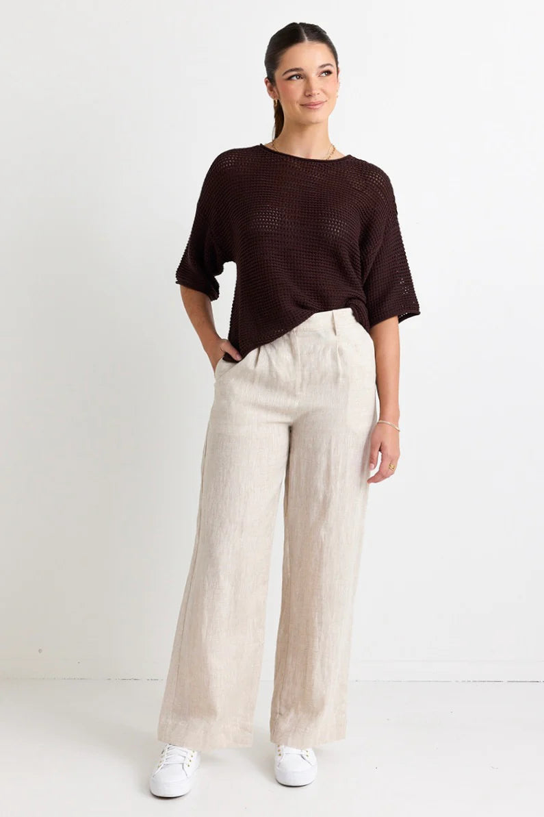 RE:UNION - Sunrise SS Crochet Knit Top - Chocolate Womens RE:UNION