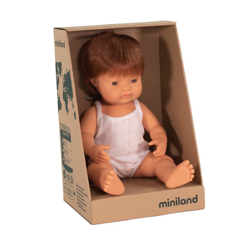 Miniland - Anatomically Correct Baby Doll - Caucasian Boy 38cm - Red Head Toys Miniland Educational