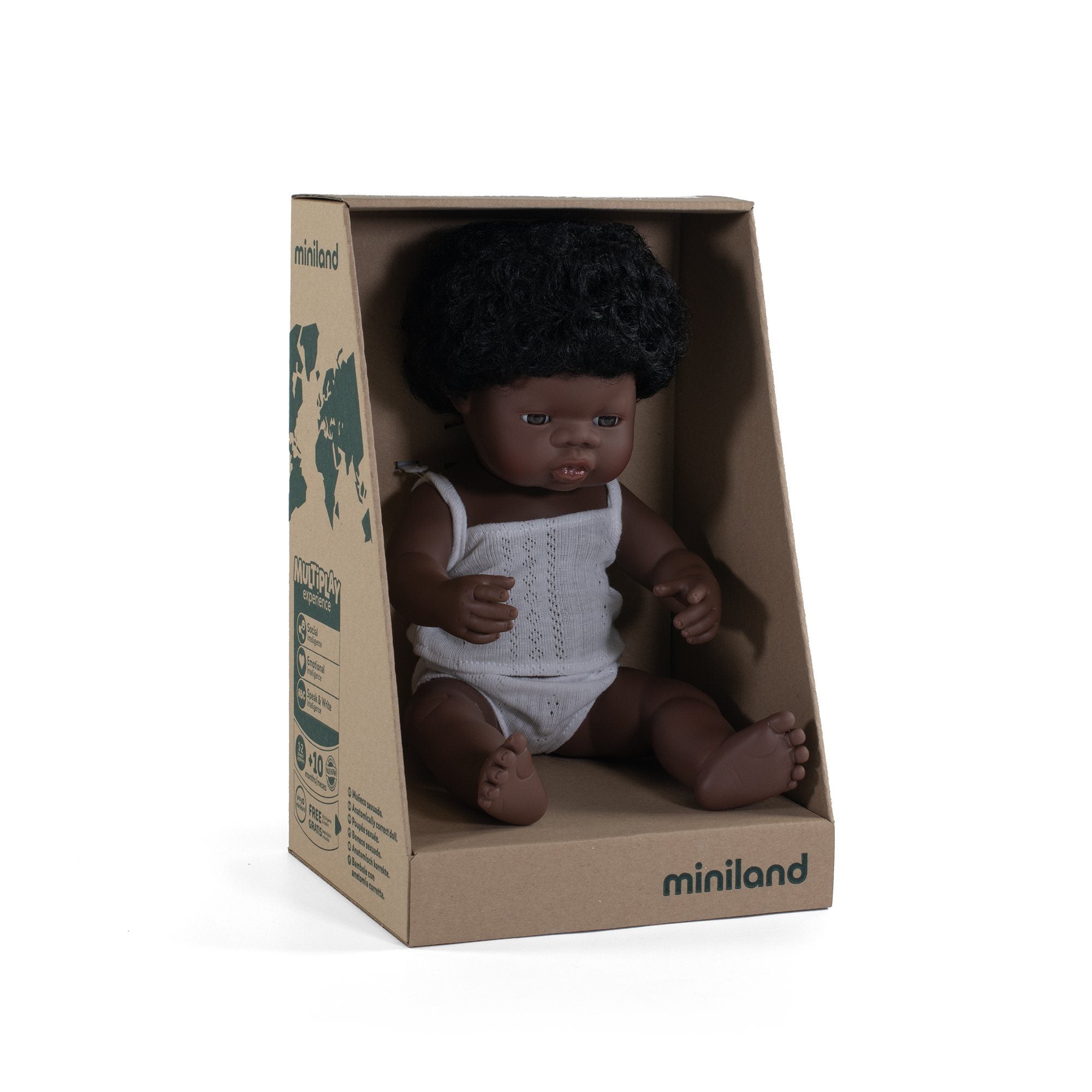 Miniland - Anatomically Correct Baby Doll - African Girl 38cm Toys Miniland Educational