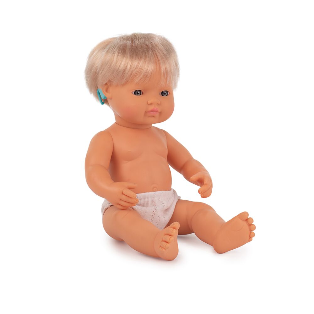 Miniland - Anatomically Correct Baby Doll - Caucasian Girl with Hearing Aid - 38cm Toys Miniland Educational